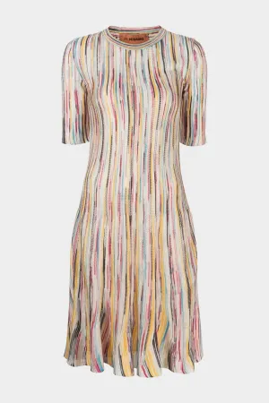 Striped Crewneck Knitted Dress in Multicolor
