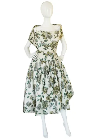 Stunning 1950s Demi-Couture Washed Print Silk Taffeta Dress