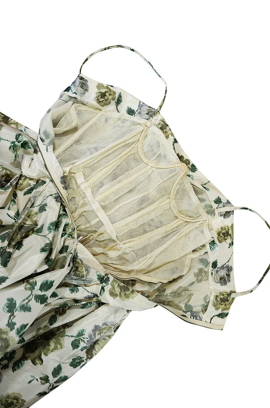 Stunning 1950s Demi-Couture Washed Print Silk Taffeta Dress