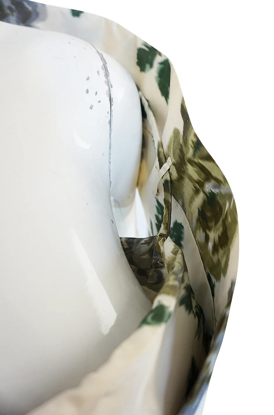 Stunning 1950s Demi-Couture Washed Print Silk Taffeta Dress