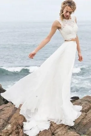 Summer Two Piece Wedding Dress with Lace Separates Top