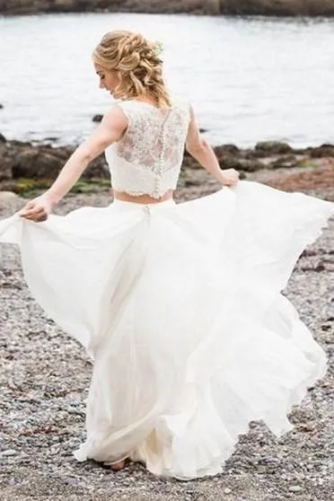 Summer Two Piece Wedding Dress with Lace Separates Top