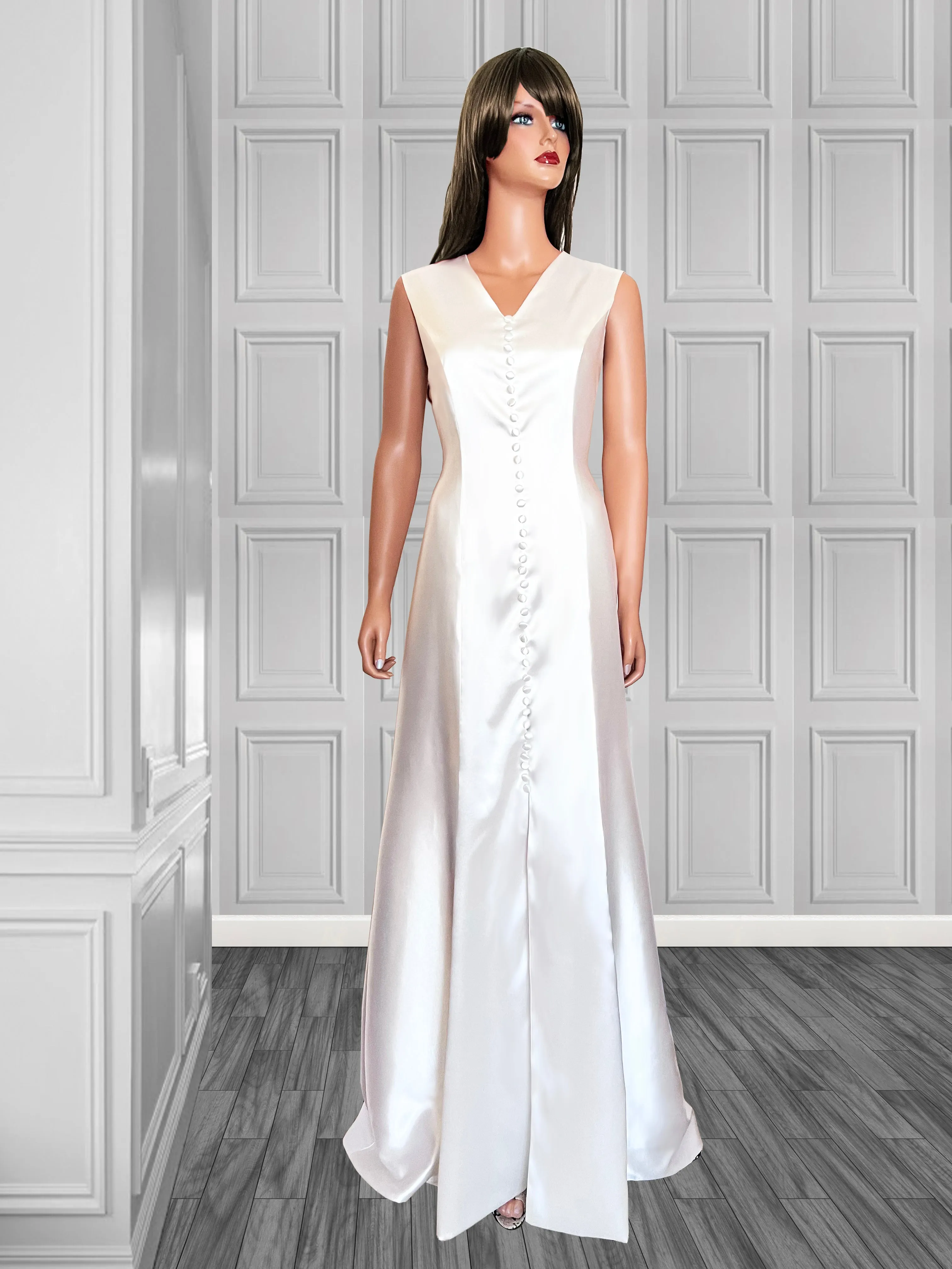 Sunset Satin Gown covered buttons *High quality
