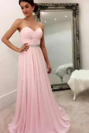 Sweetheart Chiffon Pink Formal Party Dress with Rhinestones Belt