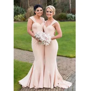 Sweetheart Long Mermaid Little Train Bridesmaid Dresses, Simple Wedding Guest Dresses, BG0345