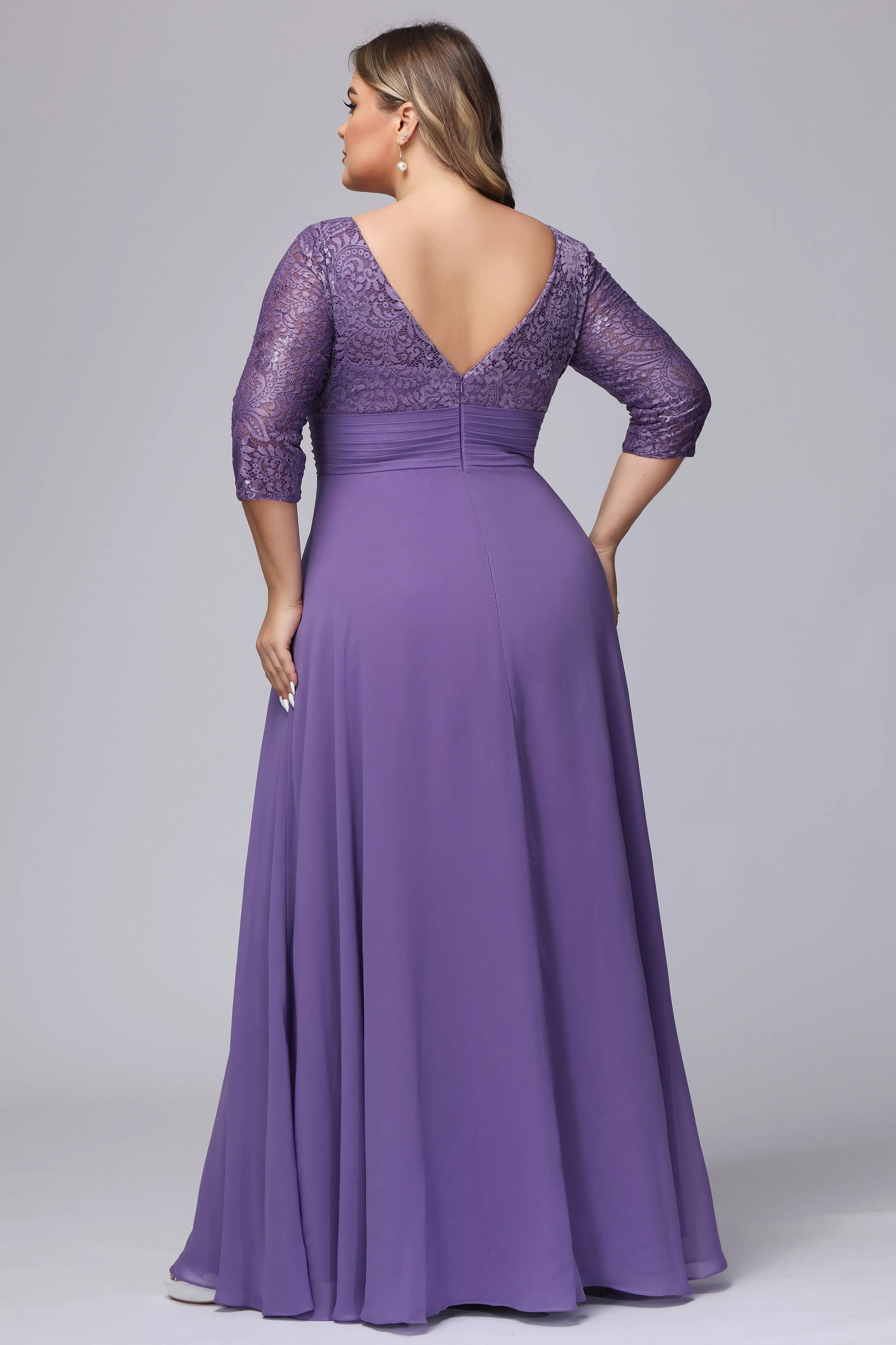 Tahiti V-Neck 3/4 Sleeves Lace Chiffon Mother of the Bride Dresses