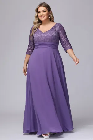 Tahiti V-Neck 3/4 Sleeves Lace Chiffon Mother of the Bride Dresses