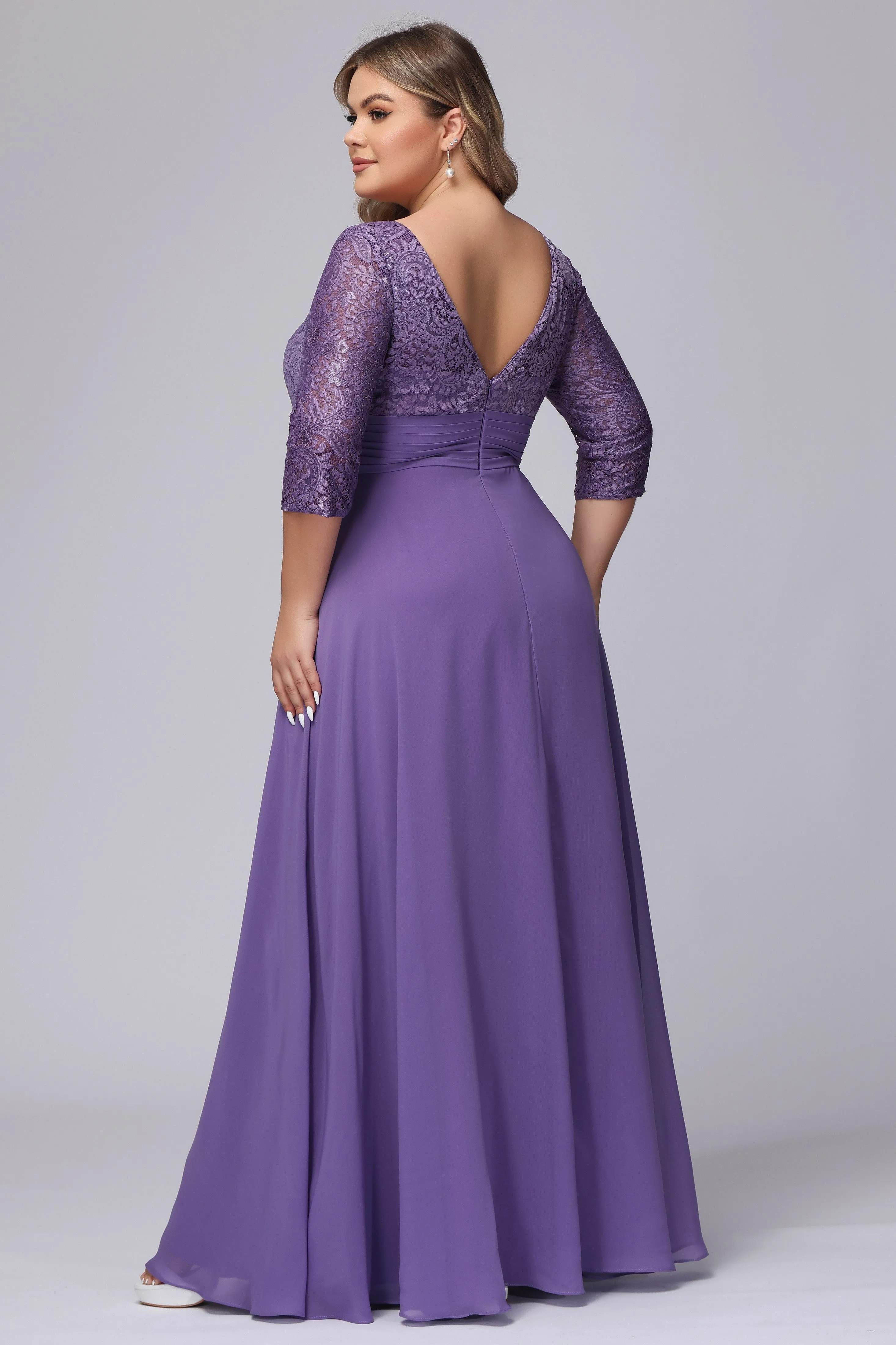 Tahiti V-Neck 3/4 Sleeves Lace Chiffon Mother of the Bride Dresses