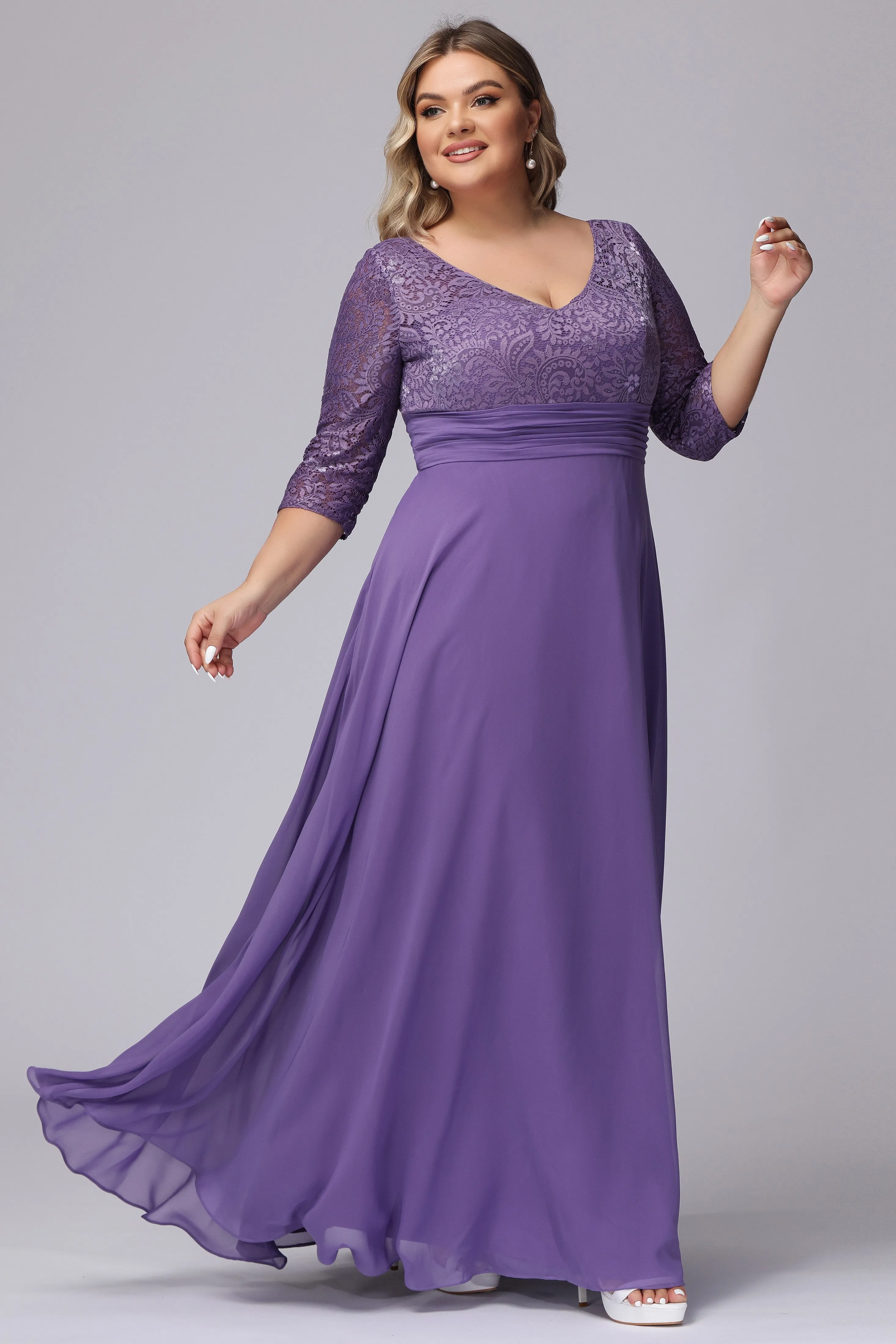 Tahiti V-Neck 3/4 Sleeves Lace Chiffon Mother of the Bride Dresses