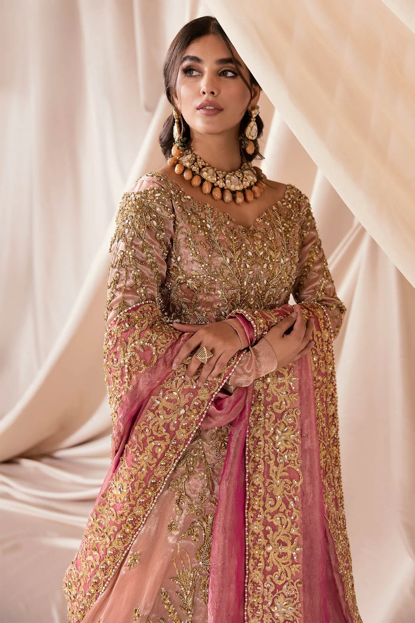 Tena Durrani Pink Long Gown Lehenga Pakistani Wedding Dresses