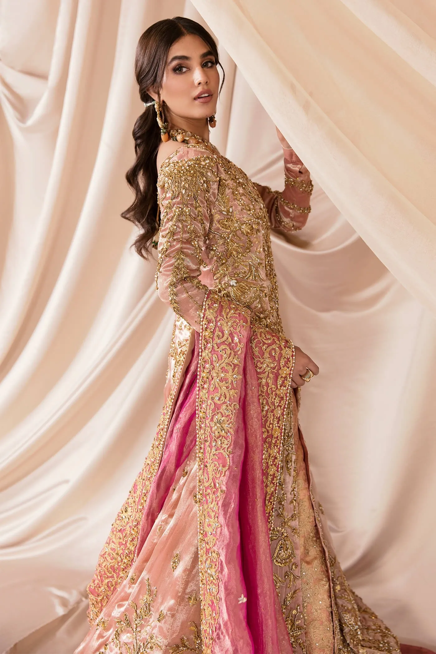 Tena Durrani Pink Long Gown Lehenga Pakistani Wedding Dresses