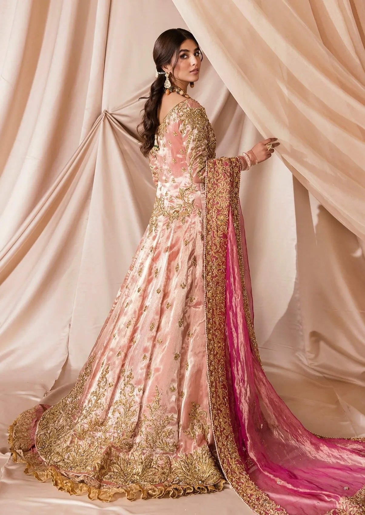 Tena Durrani Pink Long Gown Lehenga Pakistani Wedding Dresses