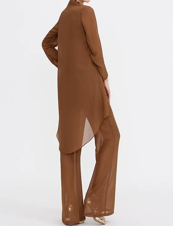 Terracotta Long Sleeves Chiffon Mother of The Bride Pantsuits with Jacket