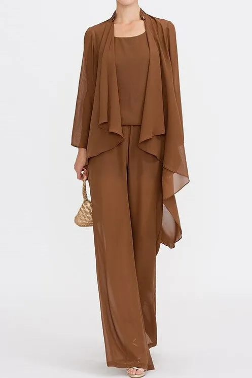 Terracotta Long Sleeves Chiffon Mother of The Bride Pantsuits with Jacket