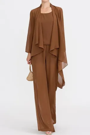 Terracotta Long Sleeves Chiffon Mother of The Bride Pantsuits with Jacket