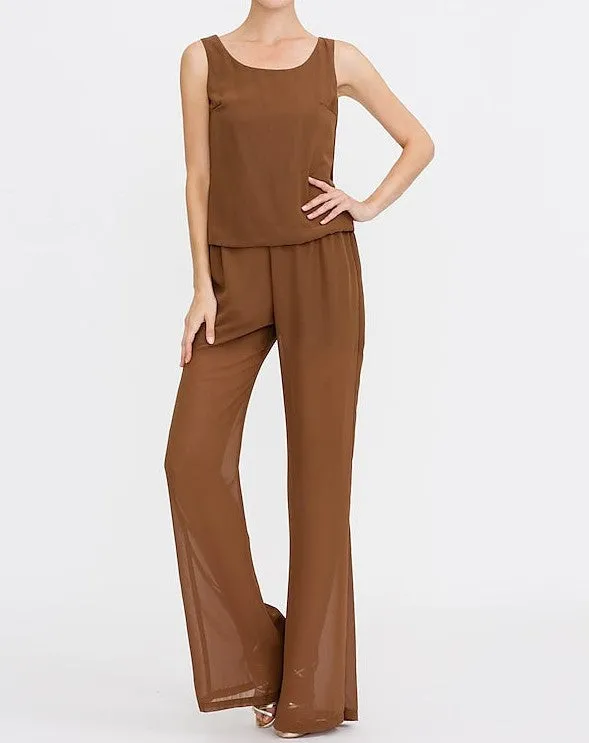 Terracotta Long Sleeves Chiffon Mother of The Bride Pantsuits with Jacket