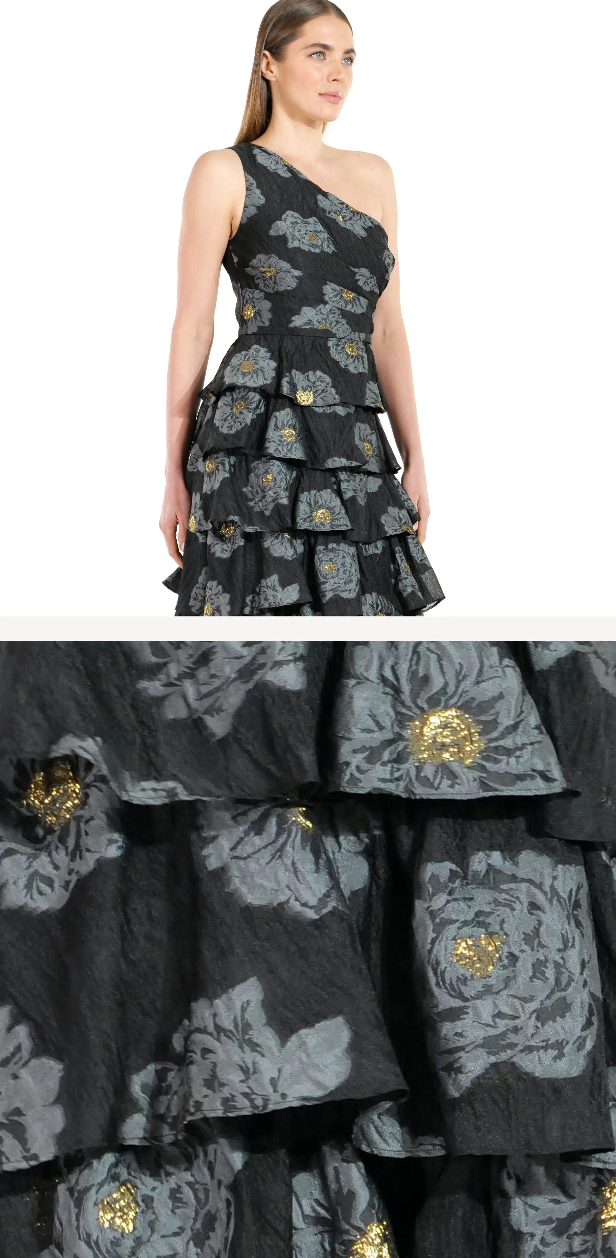 The Midnight Bloom Tiered Gown