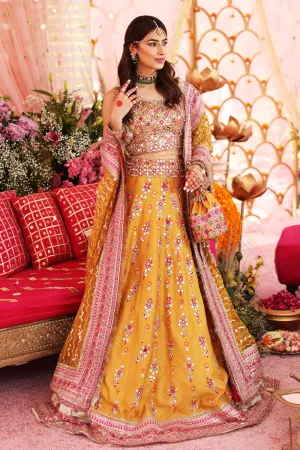 Traditional Mehndi Dress in Yellow Lehenga with Choli and Dupatta Pakistani Bridal Dress in Raw Silk Fabric #BS644