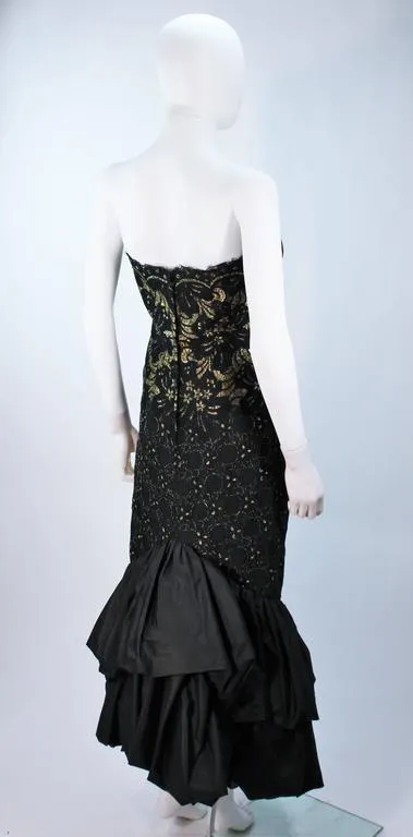 TRAVILLA Black and Gold Lace Gown Size 6