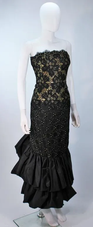 TRAVILLA Black and Gold Lace Gown Size 6