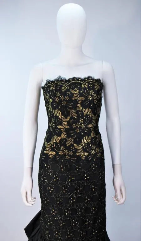 TRAVILLA Black and Gold Lace Gown Size 6