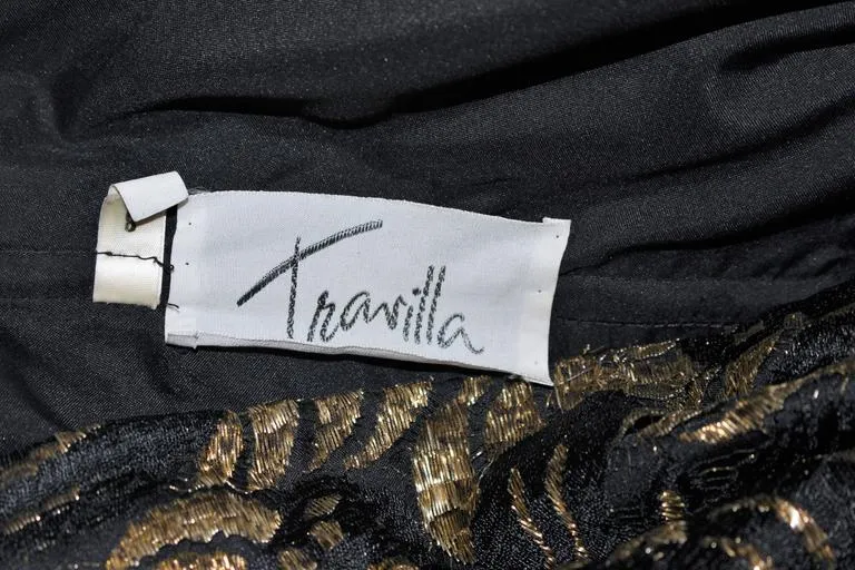 TRAVILLA Black and Gold Lace Gown Size 6