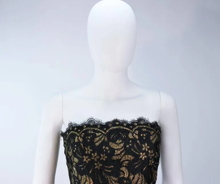TRAVILLA Black and Gold Lace Gown Size 6