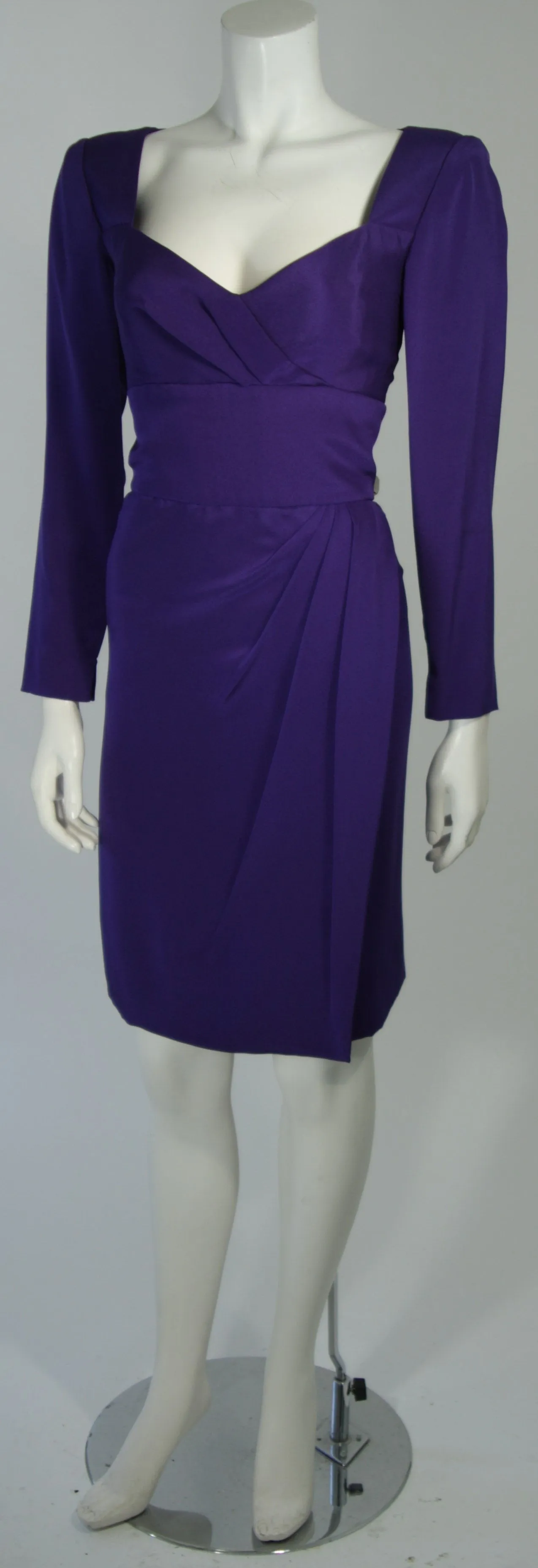 TRAVILLA Purple Silk Long Sleeve Cocktail Dress with Draping Size 8