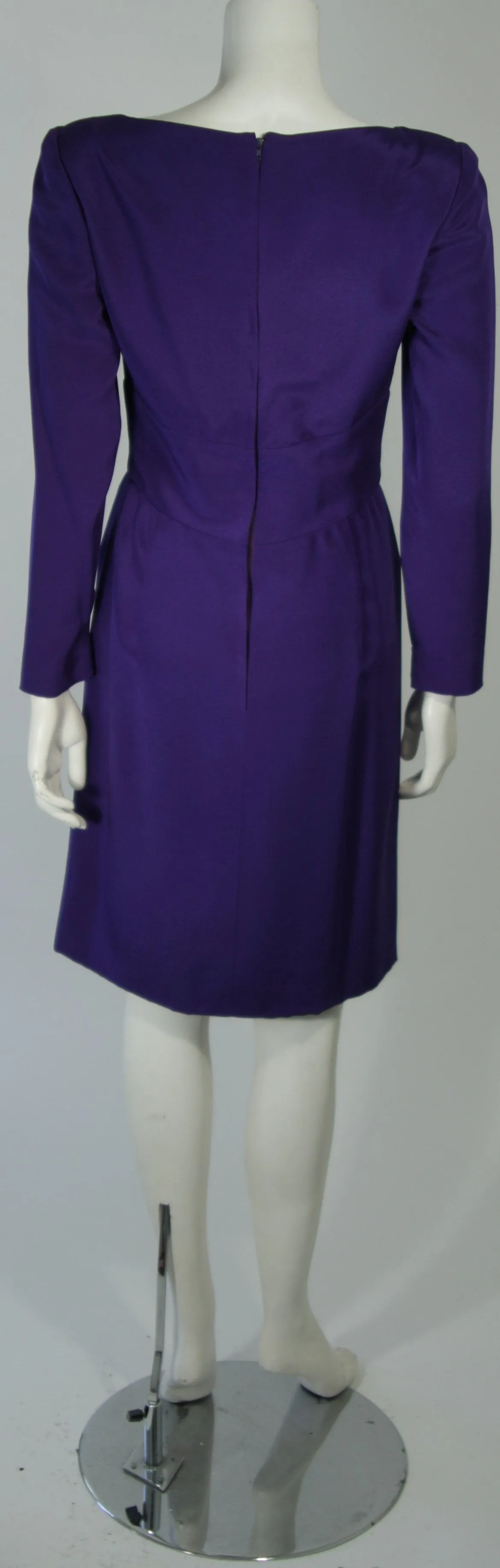 TRAVILLA Purple Silk Long Sleeve Cocktail Dress with Draping Size 8