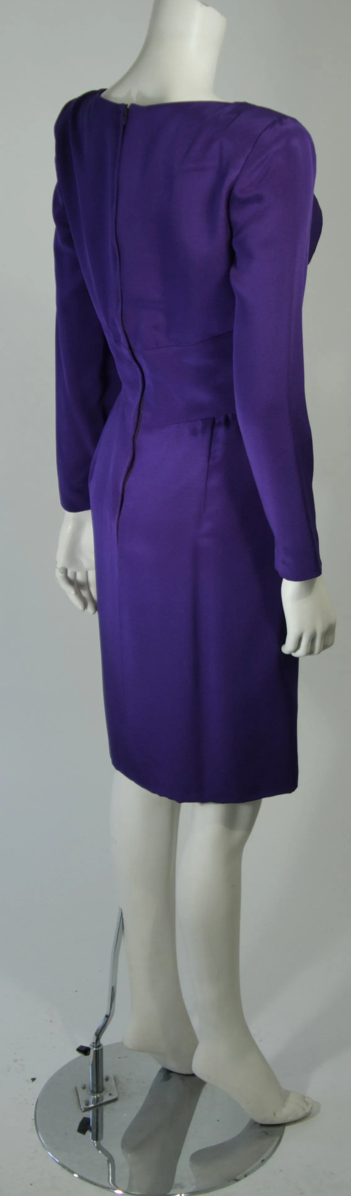 TRAVILLA Purple Silk Long Sleeve Cocktail Dress with Draping Size 8