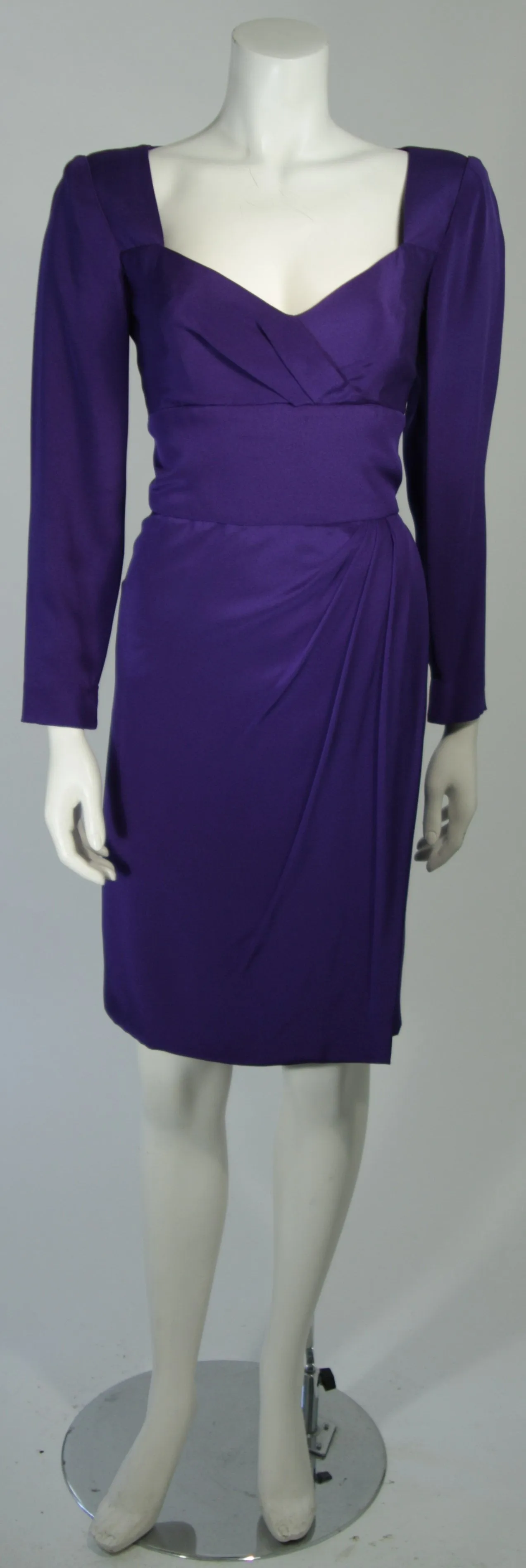TRAVILLA Purple Silk Long Sleeve Cocktail Dress with Draping Size 8