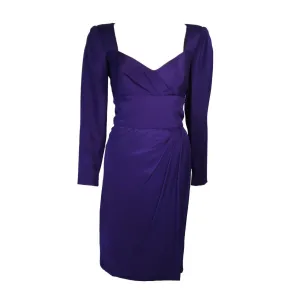 TRAVILLA Purple Silk Long Sleeve Cocktail Dress with Draping Size 8