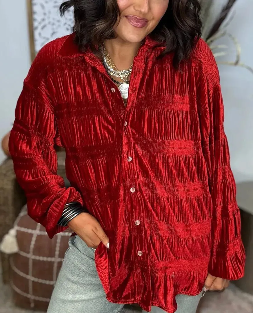 Trinidad® | Velvet blouse with elegant ruffles