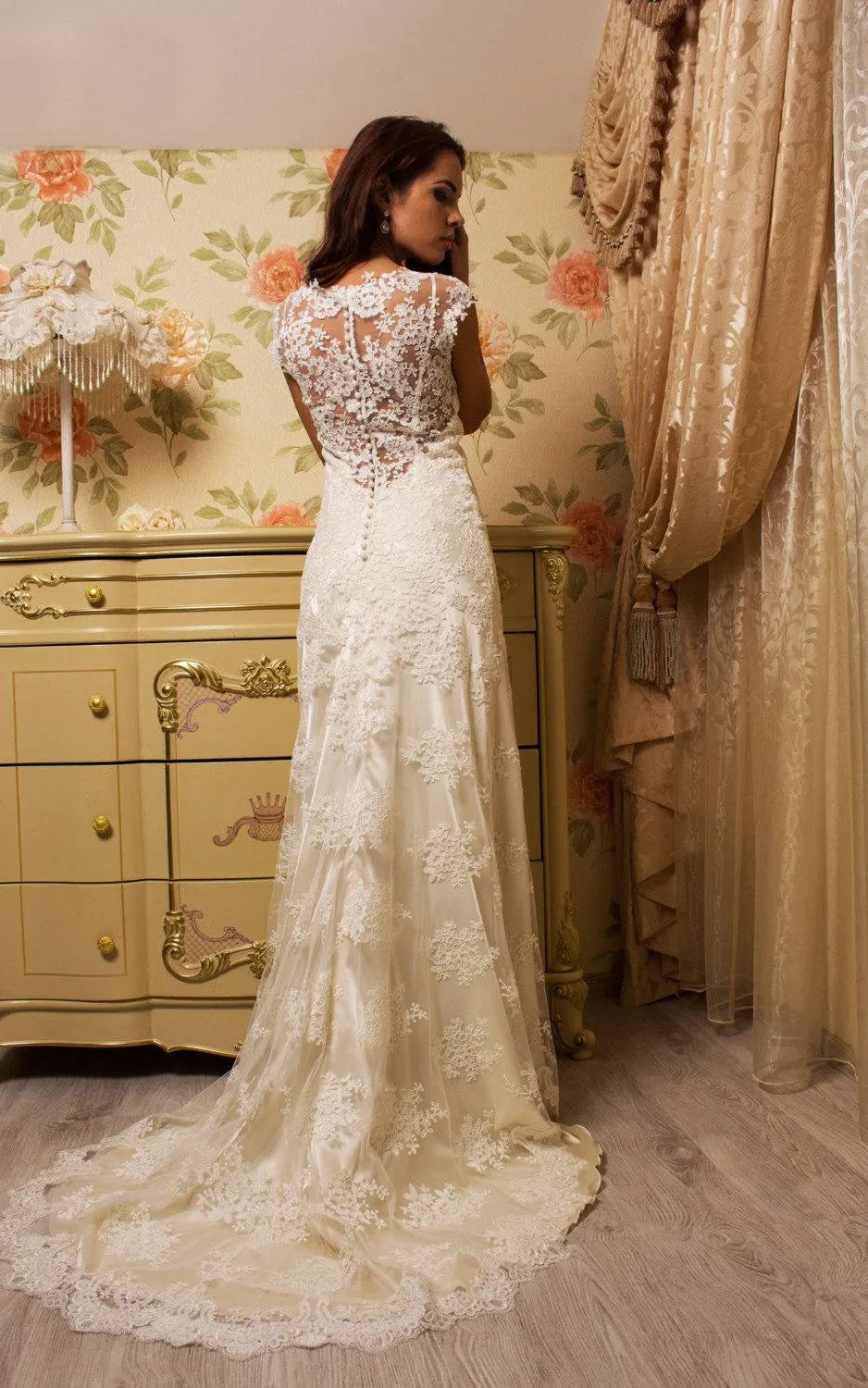Tulle Lace Satin Weddig Dress With Illusion Corset Back-711955