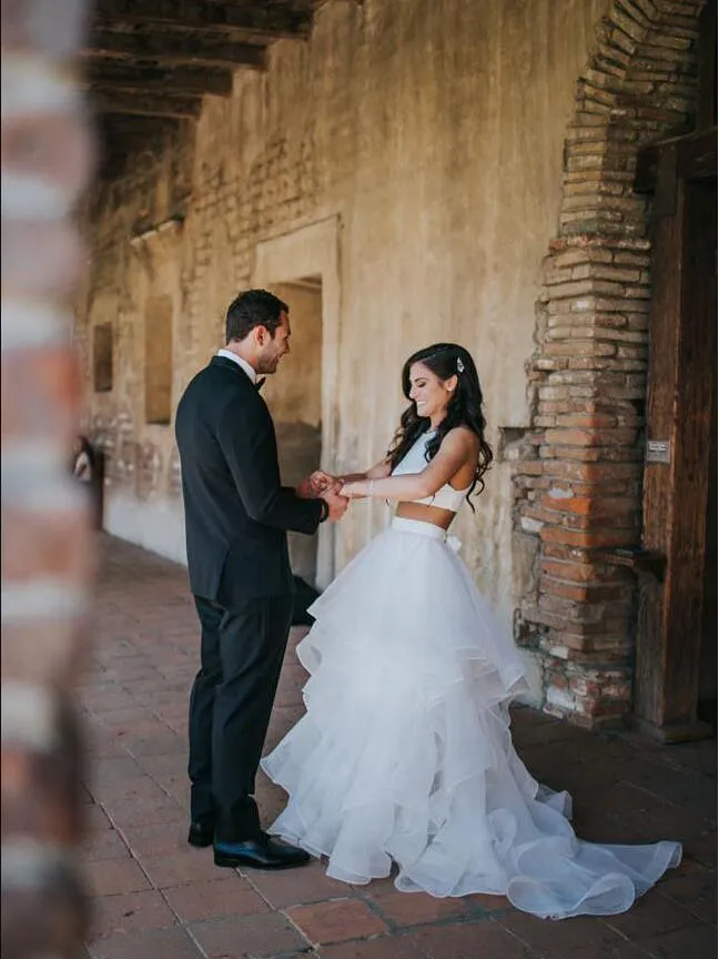 Two Piece Simple Wedding Dress Ruffle Modest Tulle Rustic Wedding Dress Bridal Gown CP029
