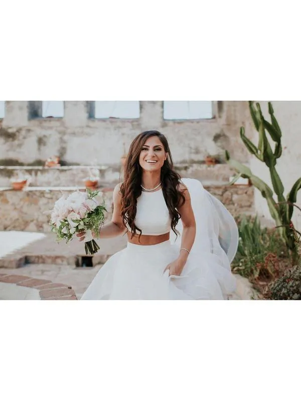 Two Piece Simple Wedding Dress Ruffle Modest Tulle Rustic Wedding Dress Bridal Gown CP029