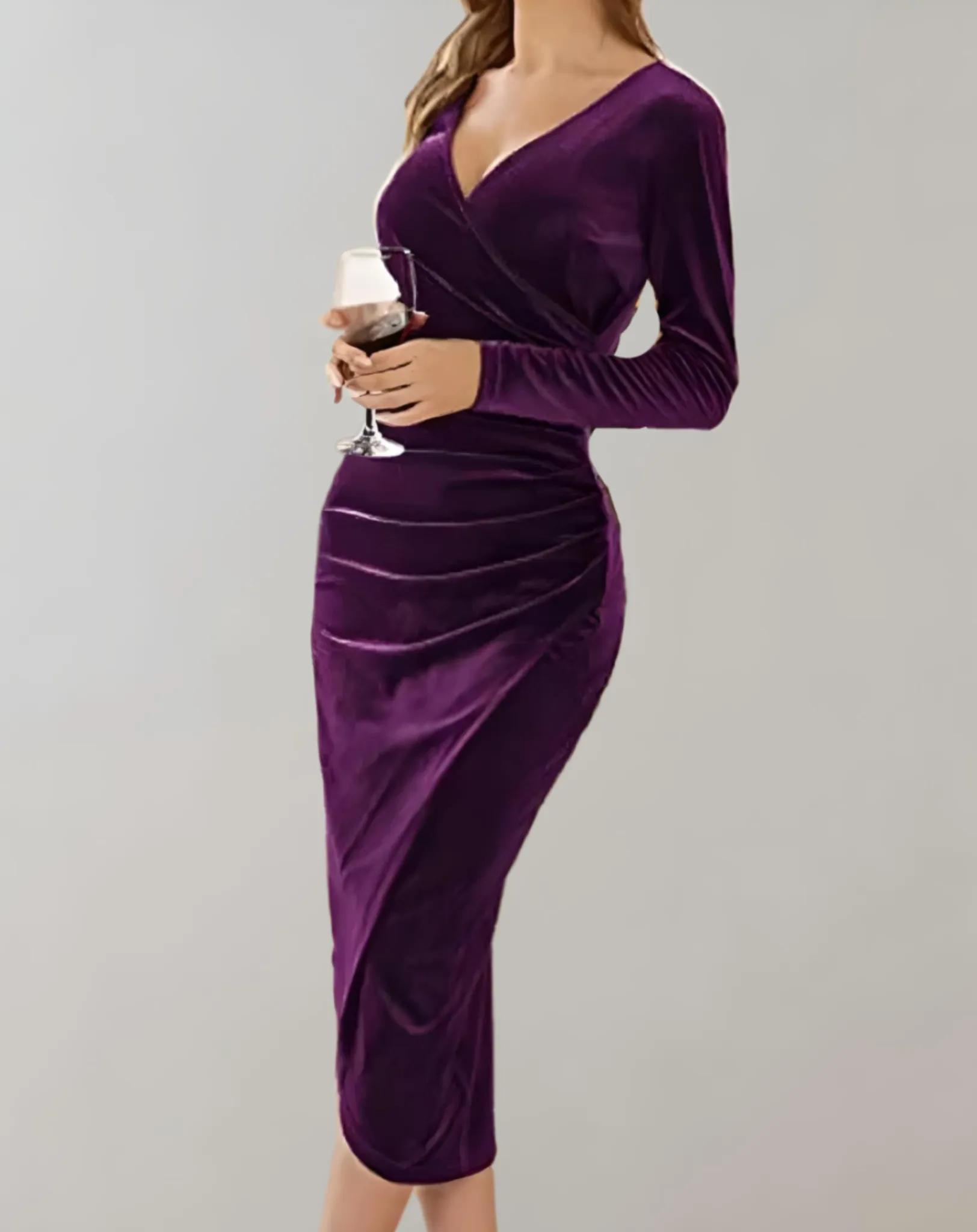 Vanesa® | Elegant velvet wrap dress with V-neck