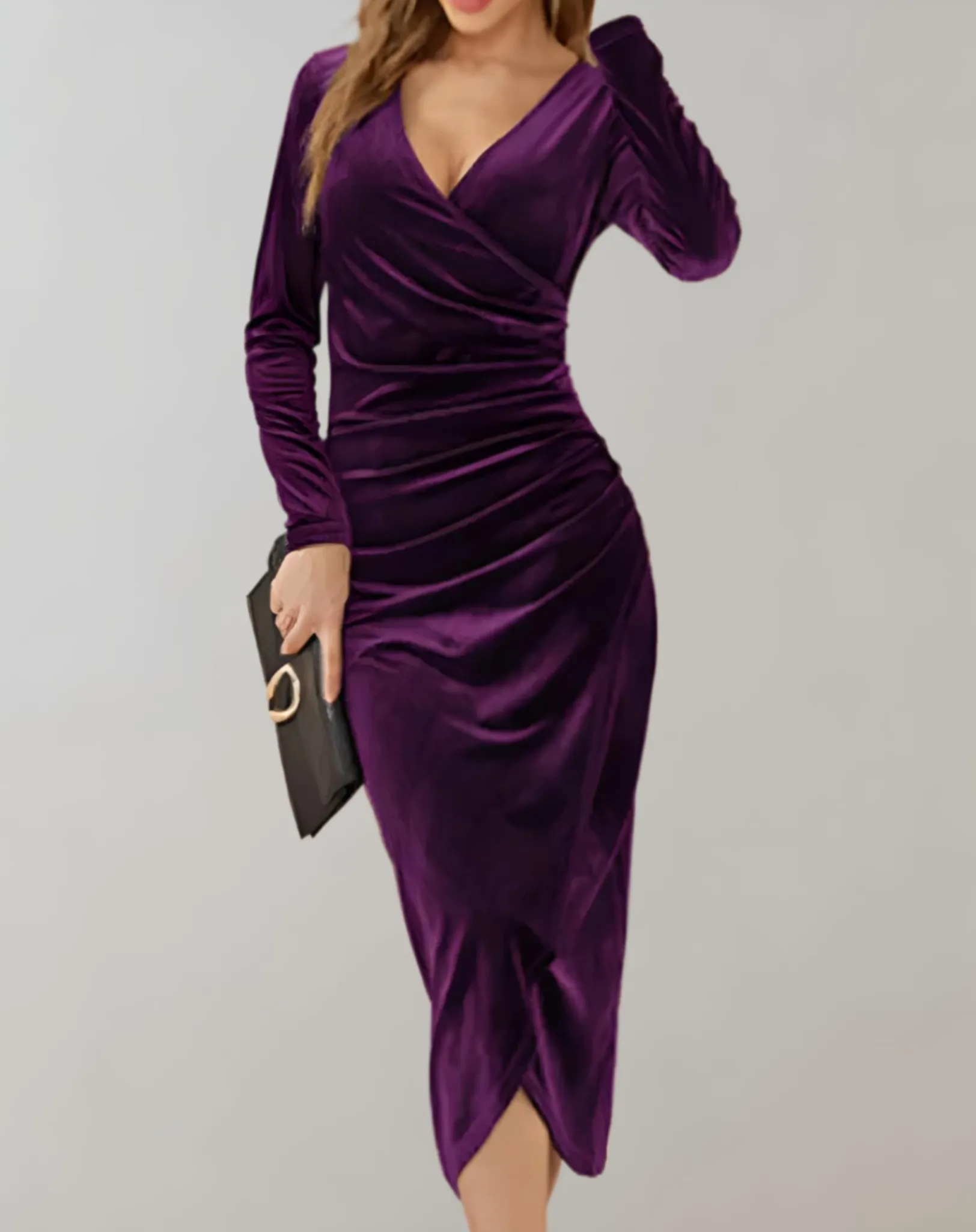 Vanesa® | Elegant velvet wrap dress with V-neck
