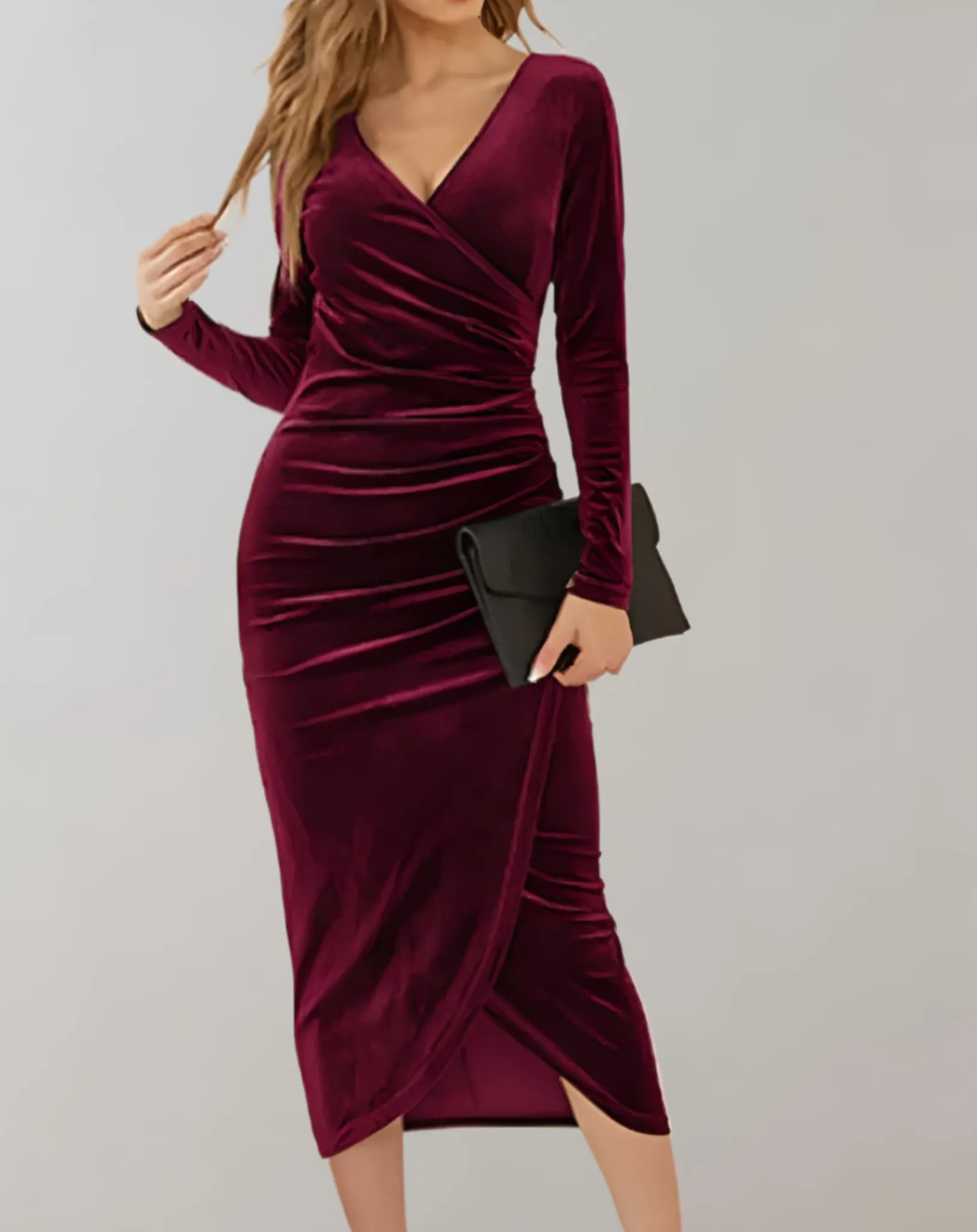 Vanesa® | Elegant velvet wrap dress with V-neck