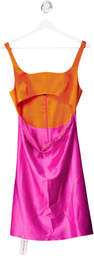 verguenza Pink Two-tone Cut-out Silk Dress With Crystal Detailing UK XS