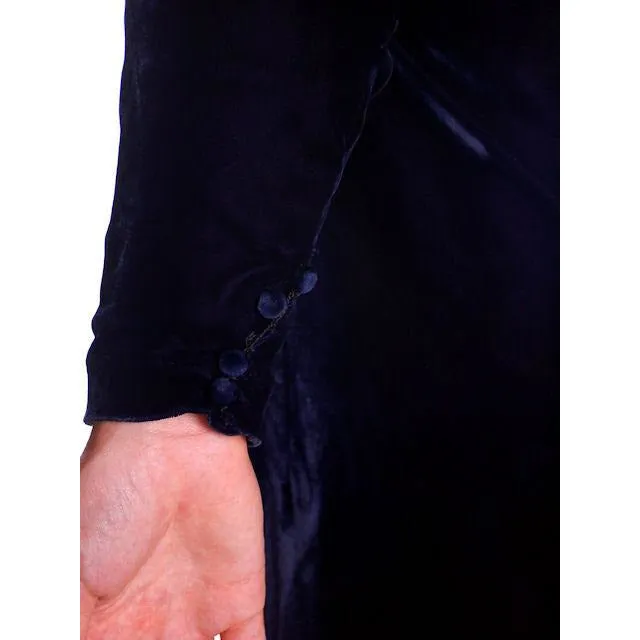 Vintage Dress Blue Silk Velvet Gown 1930s Cut Out Sleeves XL 44-36-44