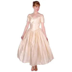 Vintage Raw Silk Ivory Wedding or Evening Gown 1950s 32-25-Free
