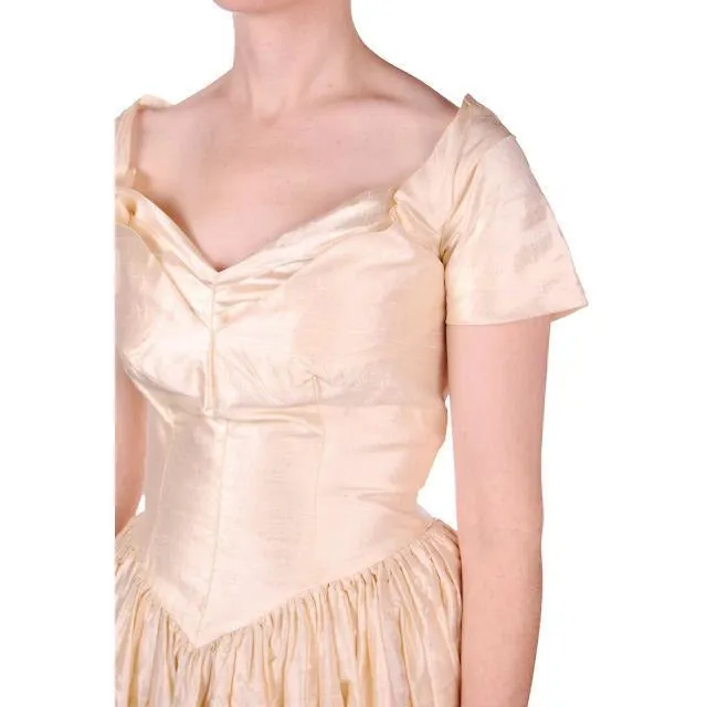 Vintage Raw Silk Ivory Wedding or Evening Gown 1950s 32-25-Free
