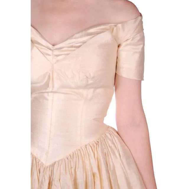 Vintage Raw Silk Ivory Wedding or Evening Gown 1950s 32-25-Free