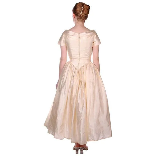 Vintage Raw Silk Ivory Wedding or Evening Gown 1950s 32-25-Free