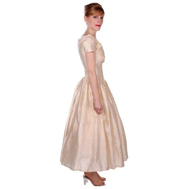 Vintage Raw Silk Ivory Wedding or Evening Gown 1950s 32-25-Free