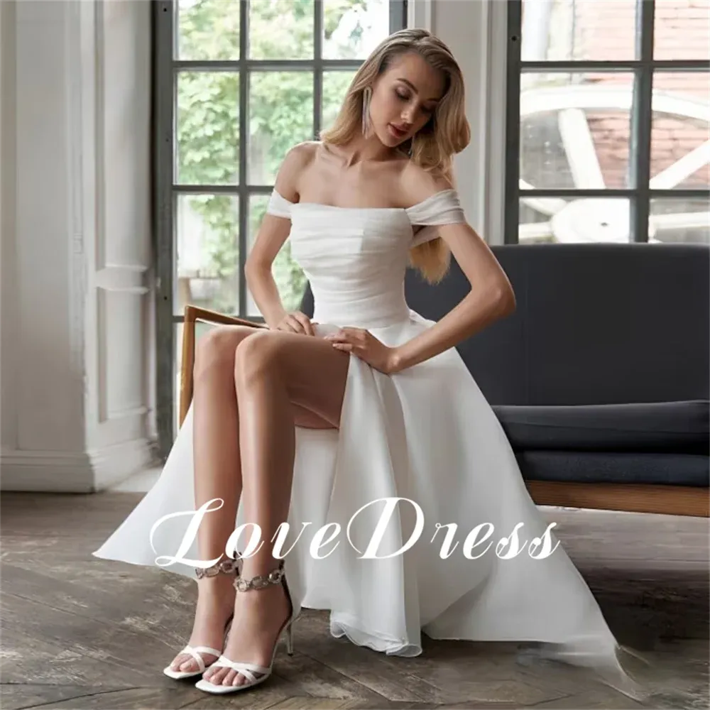 Wedding Dress A Line Silk Organza Split Simple Bridal Gown Women Lace Up