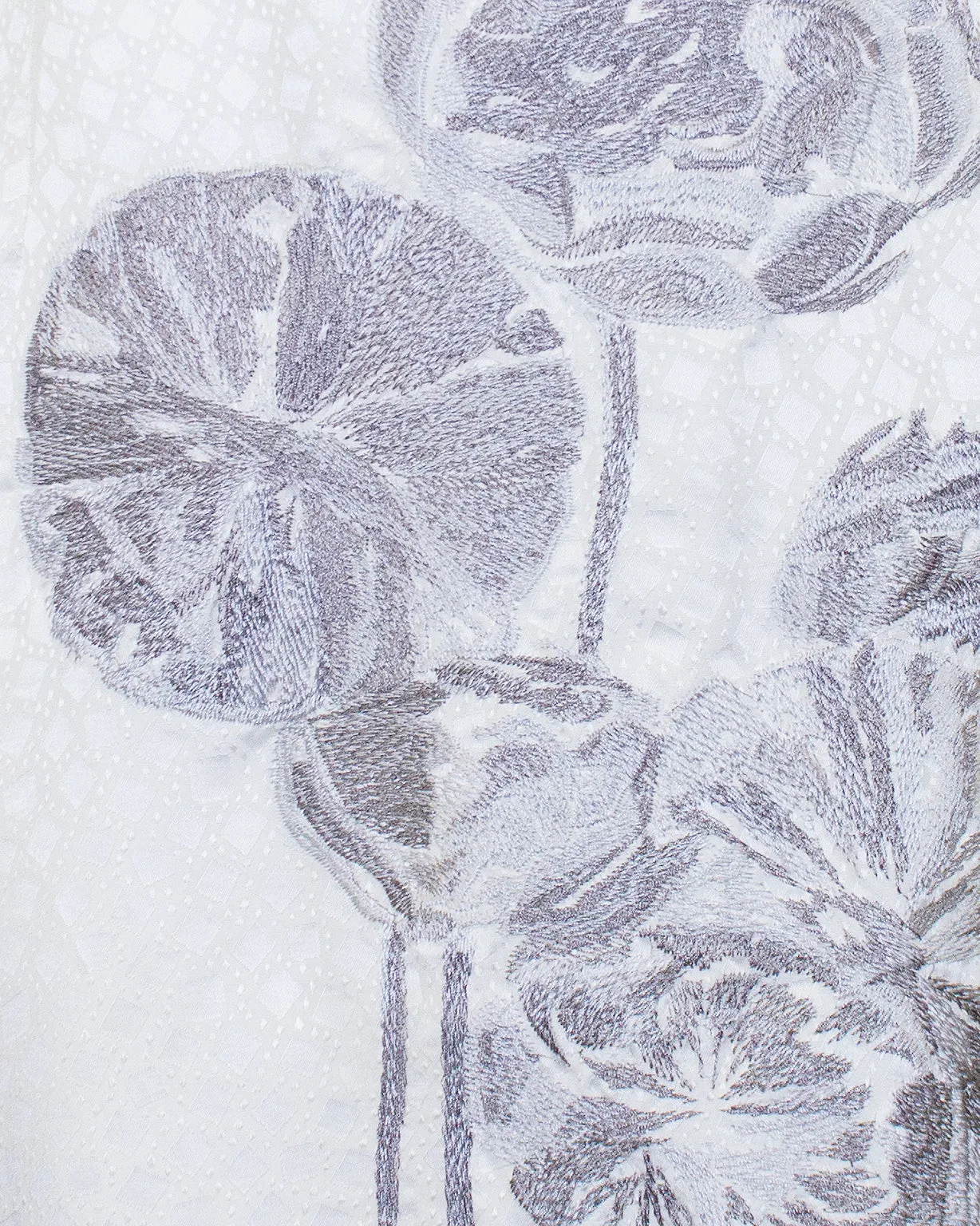 White Embroidered Silk Jacquard and Chiffon Dress