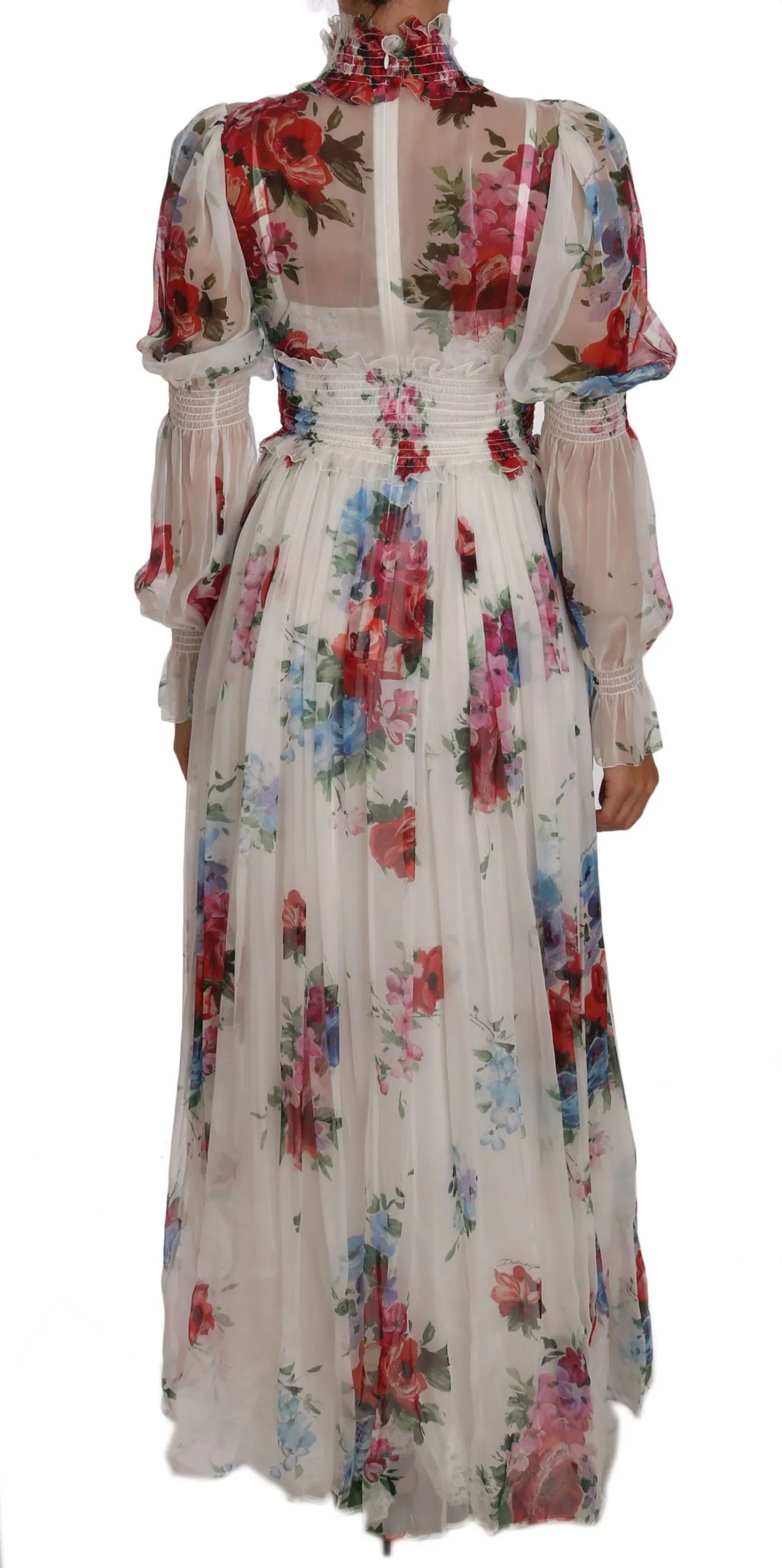White Floral Silk Full Gown Maxi Dress