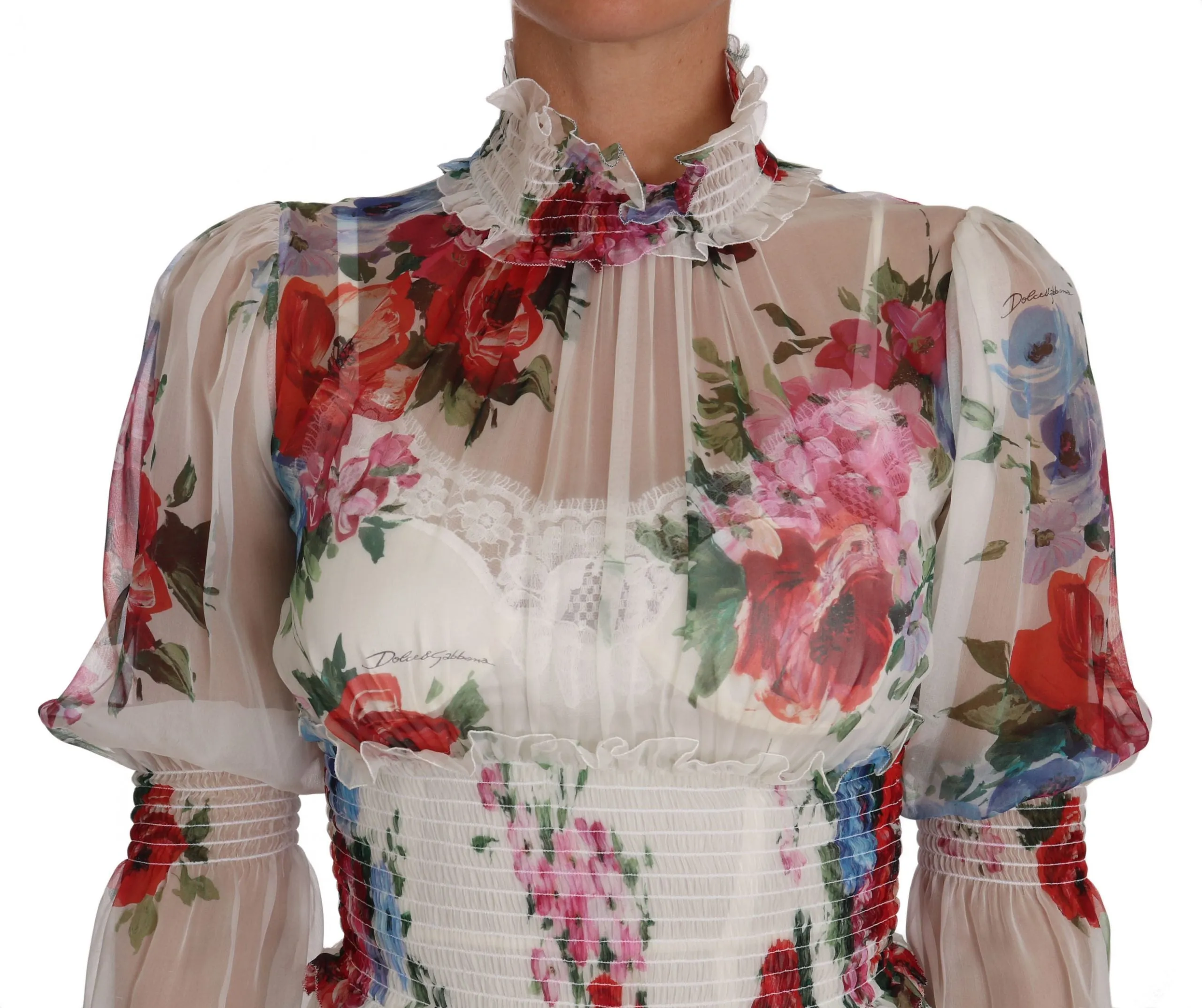 White Floral Silk Full Gown Maxi Dress
